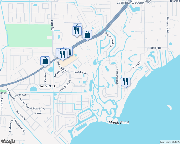 map of restaurants, bars, coffee shops, grocery stores, and more near 5705 Foxlake Drive in North Fort Myers