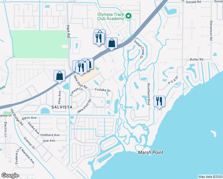map of restaurants, bars, coffee shops, grocery stores, and more near 5704 Foxlake Drive in North Fort Myers