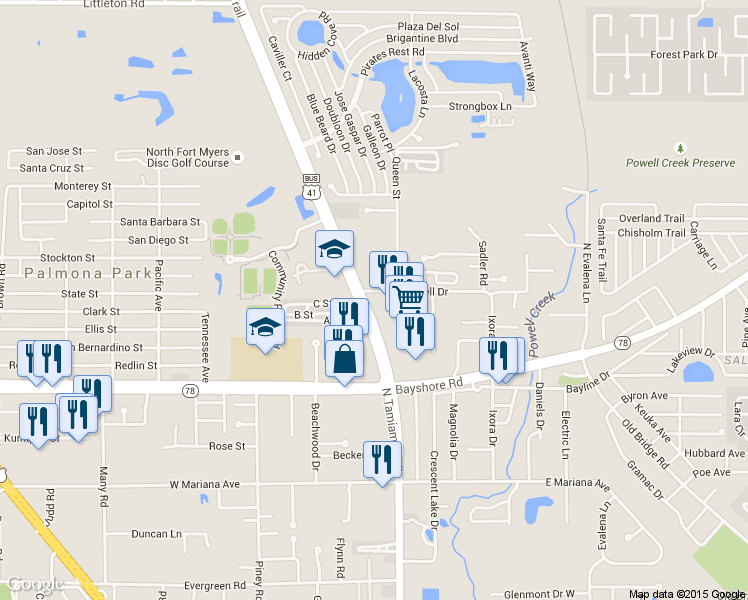 map of restaurants, bars, coffee shops, grocery stores, and more near 1894 North Tamiami Trail in North Fort Myers