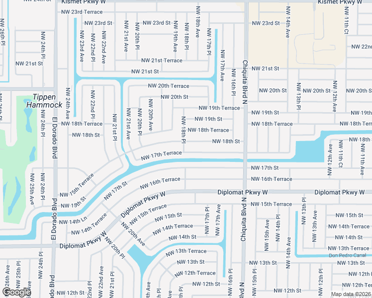 map of restaurants, bars, coffee shops, grocery stores, and more near 1749 Northwest 17th Terrace in Cape Coral