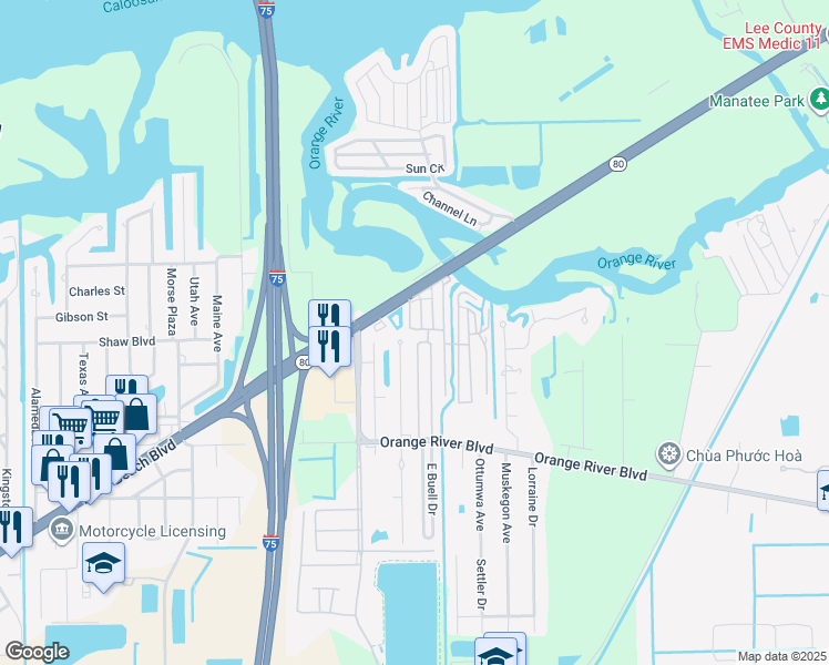 map of restaurants, bars, coffee shops, grocery stores, and more near 15 1st Street in Fort Myers
