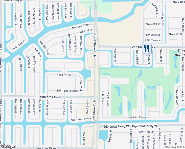 map of restaurants, bars, coffee shops, grocery stores, and more near 1724 Burnt Store Road North in Cape Coral