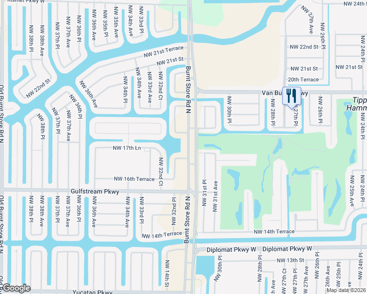 map of restaurants, bars, coffee shops, grocery stores, and more near 1724 Burnt Store Road North in Cape Coral