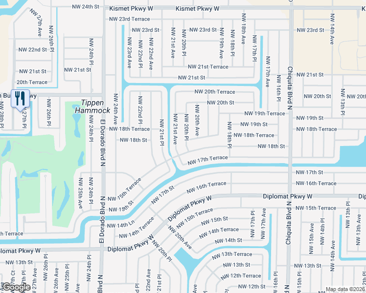 map of restaurants, bars, coffee shops, grocery stores, and more near 2010 Northwest 18th Terrace in Cape Coral