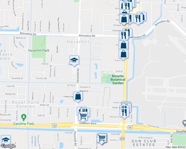 map of restaurants, bars, coffee shops, grocery stores, and more near 4864 Orleans Court in West Palm Beach