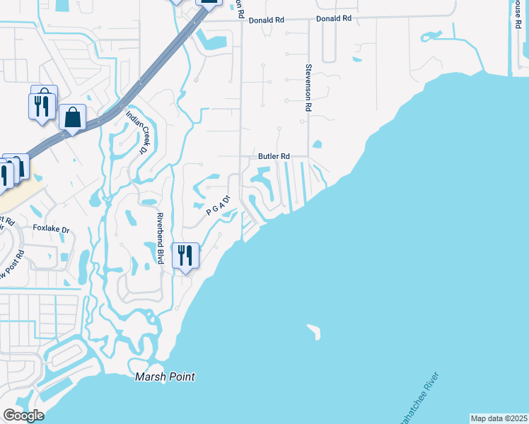 map of restaurants, bars, coffee shops, grocery stores, and more near 15481 Admiralty Circle in North Fort Myers