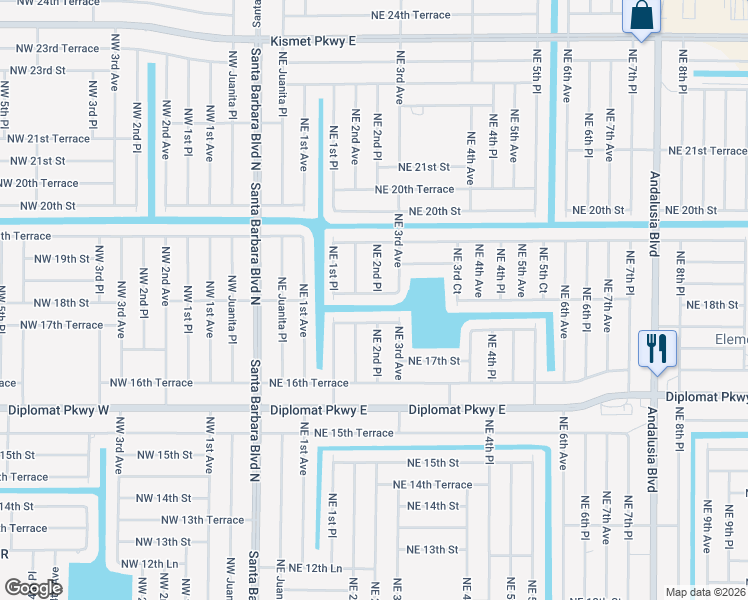 map of restaurants, bars, coffee shops, grocery stores, and more near 212 Northeast 18th Street in Cape Coral