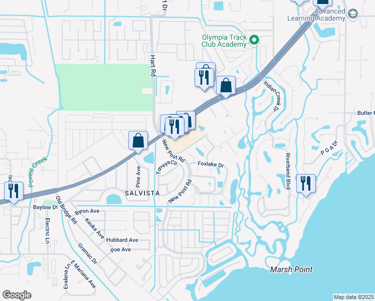 map of restaurants, bars, coffee shops, grocery stores, and more near 5560 Longleaf Drive in North Fort Myers