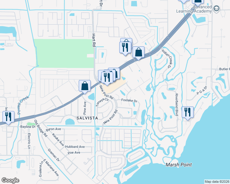 map of restaurants, bars, coffee shops, grocery stores, and more near 5560 Longleaf Drive in North Fort Myers