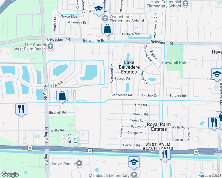 map of restaurants, bars, coffee shops, grocery stores, and more near 789 Ryanwood Drive in West Palm Beach