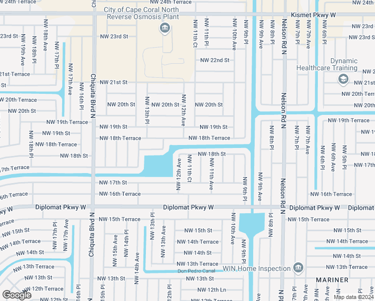 map of restaurants, bars, coffee shops, grocery stores, and more near 1135 Northwest 18th Street in Cape Coral