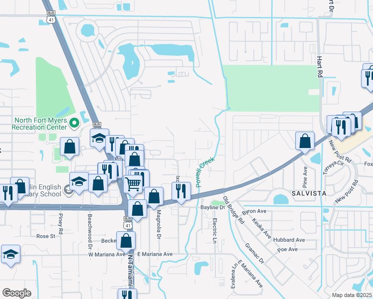 map of restaurants, bars, coffee shops, grocery stores, and more near 1880 Florrie Court in North Fort Myers