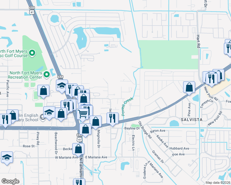 map of restaurants, bars, coffee shops, grocery stores, and more near 1880 Florrie Court in North Fort Myers