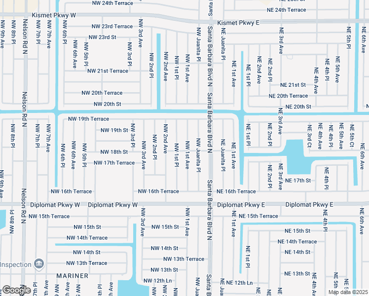 map of restaurants, bars, coffee shops, grocery stores, and more near 1800 Northwest 1st Avenue in Cape Coral