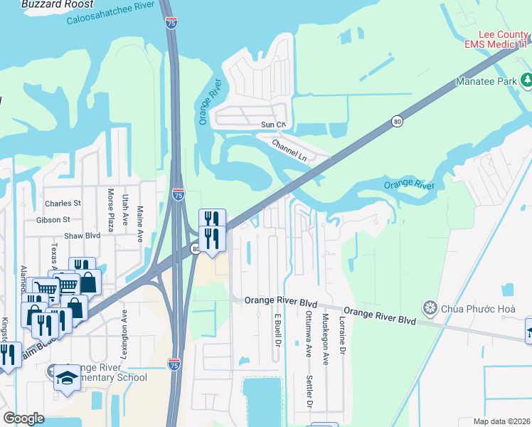map of restaurants, bars, coffee shops, grocery stores, and more near 2 1st Street in Fort Myers
