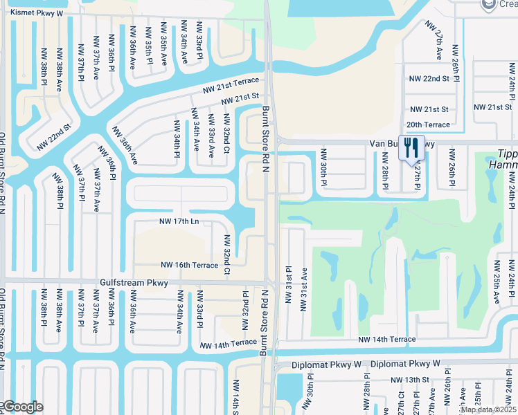 map of restaurants, bars, coffee shops, grocery stores, and more near 1724 Burnt Store Road North in Cape Coral