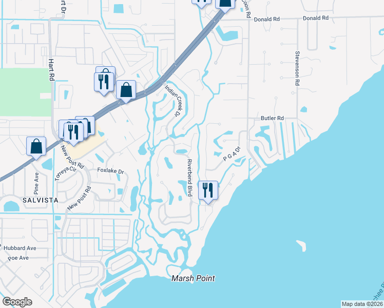 map of restaurants, bars, coffee shops, grocery stores, and more near 15320 Moonraker Court in North Fort Myers