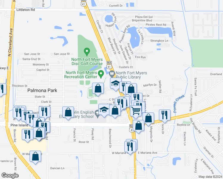 map of restaurants, bars, coffee shops, grocery stores, and more near 4200 Hatton Rogers Lane in North Fort Myers