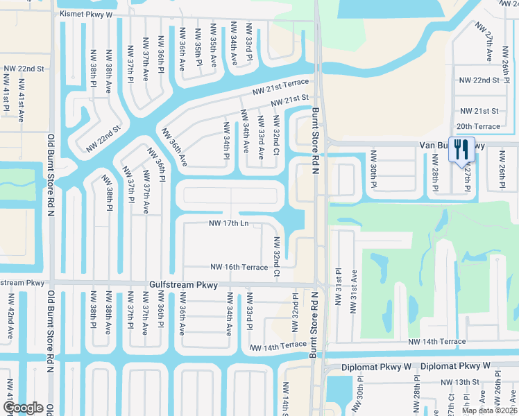 map of restaurants, bars, coffee shops, grocery stores, and more near 3240 Northwest 18th Street in Cape Coral