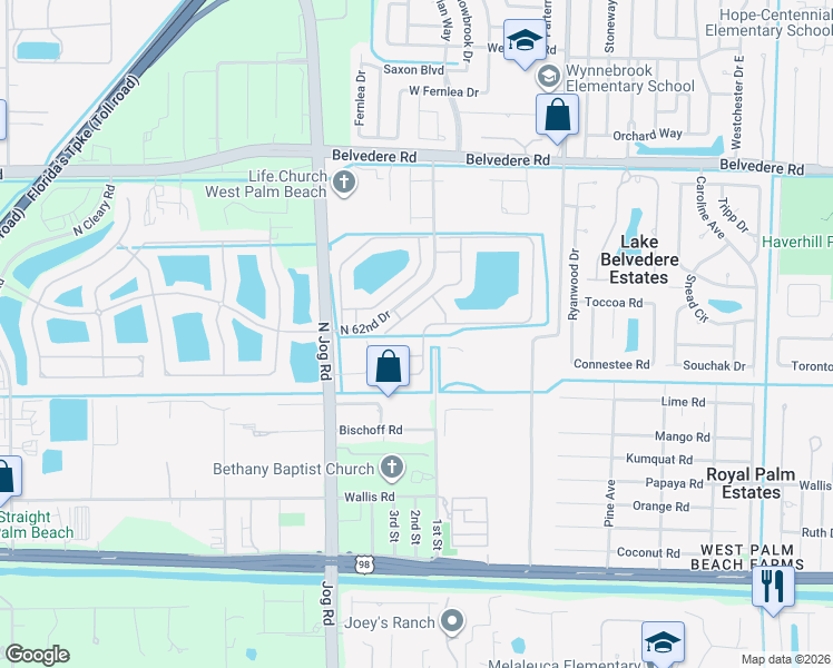 map of restaurants, bars, coffee shops, grocery stores, and more near 6541 Adriatic Way in Greenacres