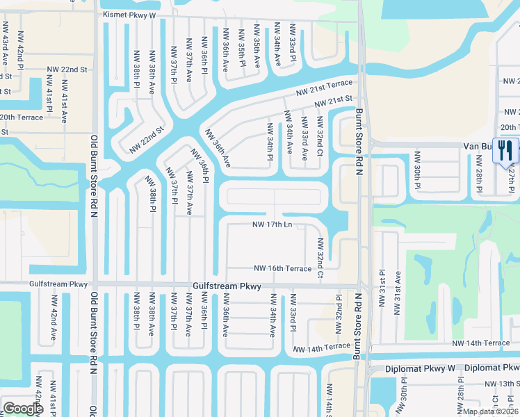 map of restaurants, bars, coffee shops, grocery stores, and more near 3414 Northwest 18th Street in Cape Coral