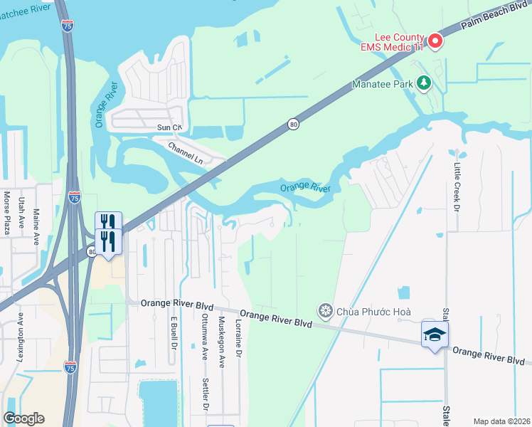 map of restaurants, bars, coffee shops, grocery stores, and more near 4612 Little River Lane in Fort Myers