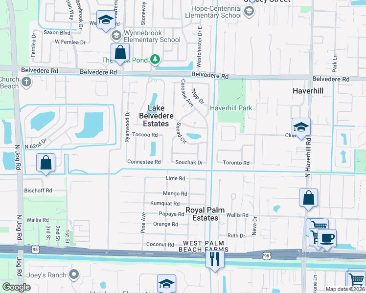 map of restaurants, bars, coffee shops, grocery stores, and more near 691 Snead Circle in West Palm Beach