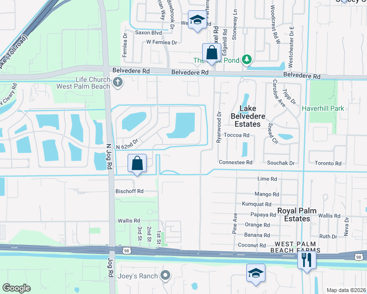 map of restaurants, bars, coffee shops, grocery stores, and more near 6402 Adriatic Way in Greenacres