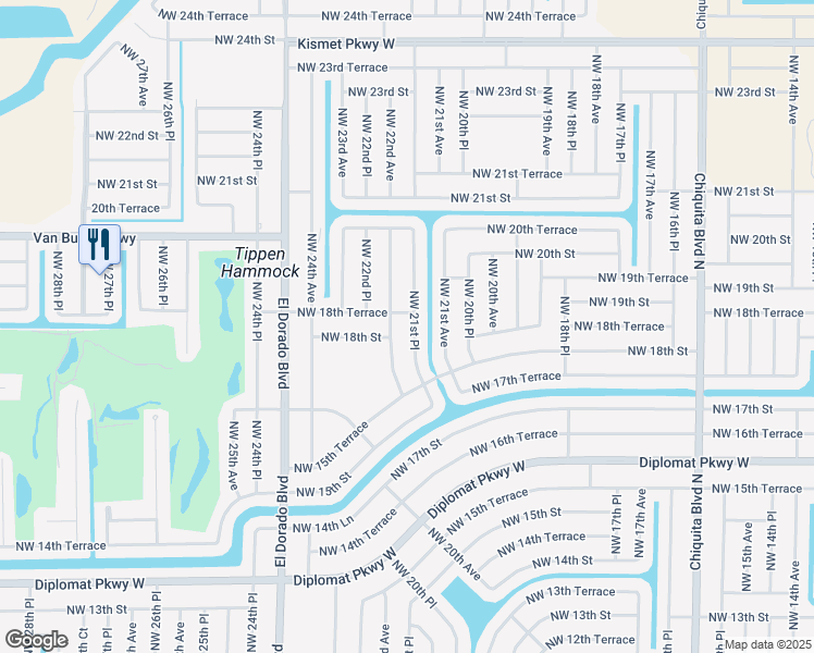 map of restaurants, bars, coffee shops, grocery stores, and more near 1531 Northwest 22nd Avenue in Cape Coral