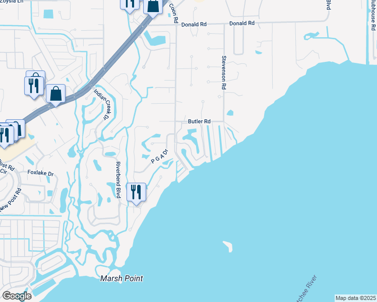 map of restaurants, bars, coffee shops, grocery stores, and more near 15484 Admiralty Circle in North Fort Myers