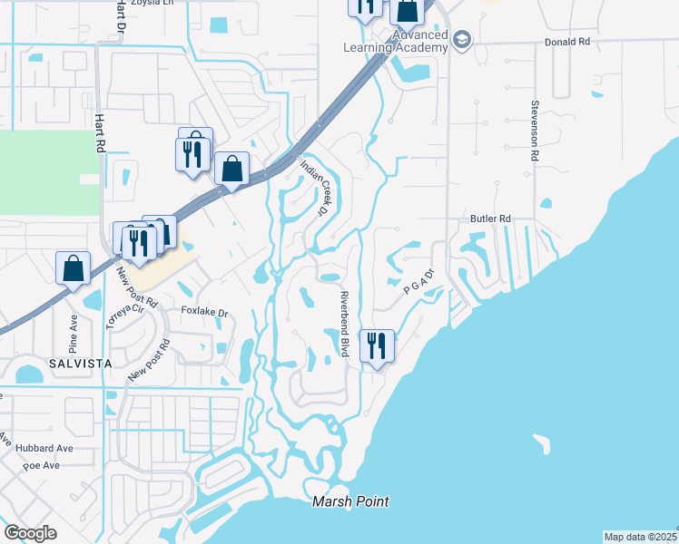 map of restaurants, bars, coffee shops, grocery stores, and more near 15370 Transit Court in North Fort Myers