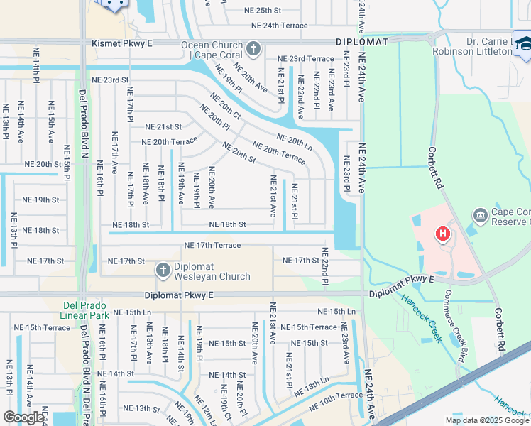 map of restaurants, bars, coffee shops, grocery stores, and more near 2039 Northeast 18th Street in Cape Coral