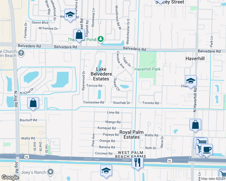 map of restaurants, bars, coffee shops, grocery stores, and more near 5699 Middlecoff Drive in West Palm Beach