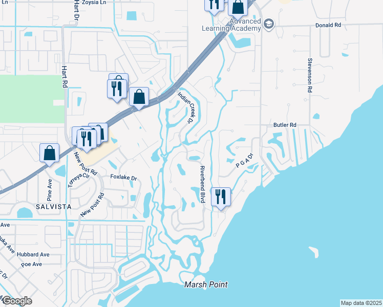 map of restaurants, bars, coffee shops, grocery stores, and more near 15250 Transit Court in North Fort Myers