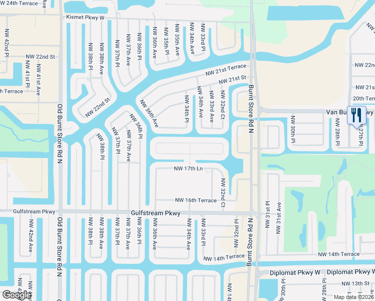 map of restaurants, bars, coffee shops, grocery stores, and more near 3414 Northwest 18th Street in Cape Coral
