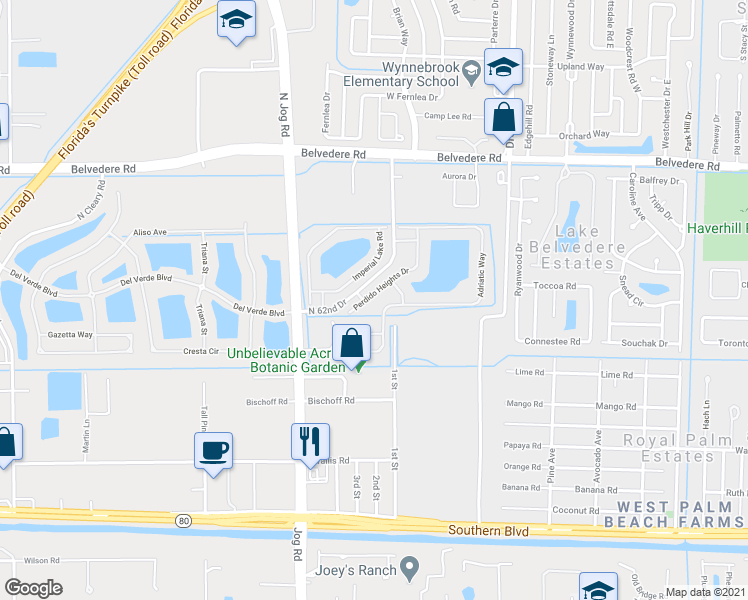 map of restaurants, bars, coffee shops, grocery stores, and more near 6547 Adriatic Way in Greenacres
