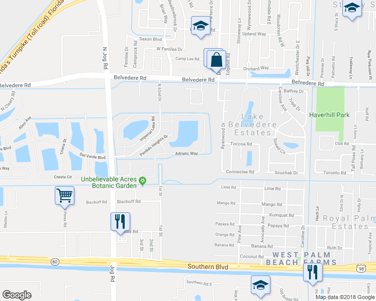 map of restaurants, bars, coffee shops, grocery stores, and more near 6402 Adriatic Way in Greenacres