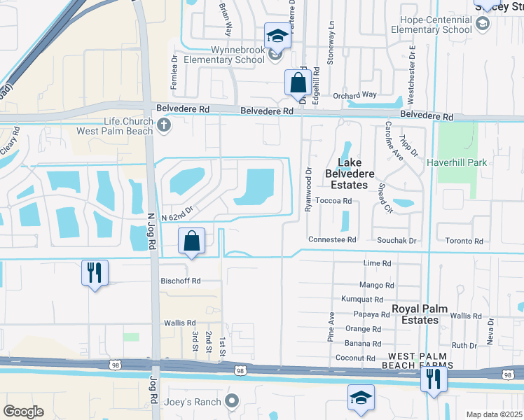 map of restaurants, bars, coffee shops, grocery stores, and more near 6391 Adriatic Way in Greenacres