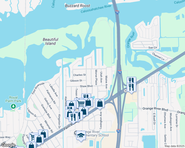 map of restaurants, bars, coffee shops, grocery stores, and more near 238 Oklahoma Avenue in Fort Myers