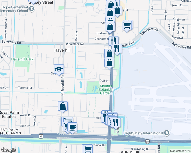 map of restaurants, bars, coffee shops, grocery stores, and more near 4630 Orleans Court in West Palm Beach