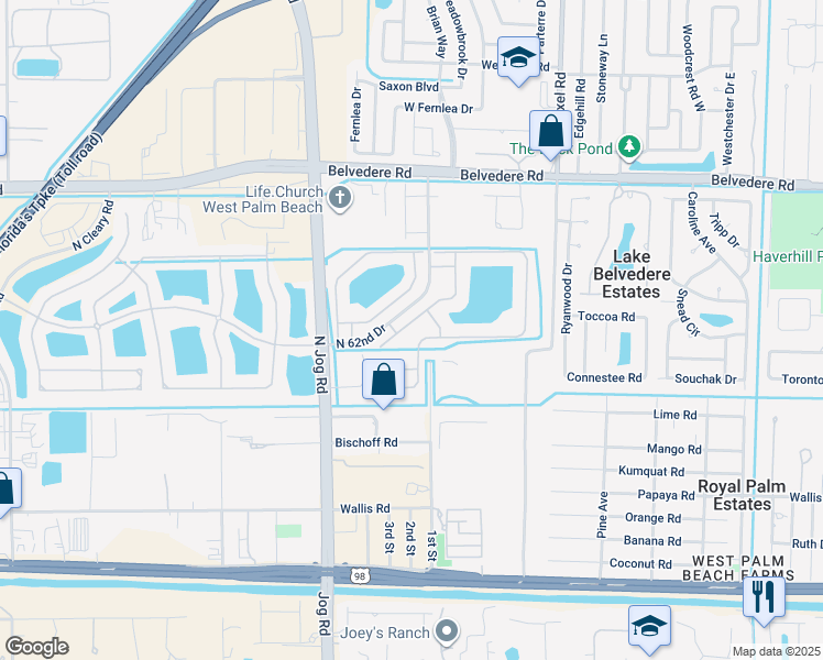 map of restaurants, bars, coffee shops, grocery stores, and more near 668 Perdido Heights Drive in Greenacres