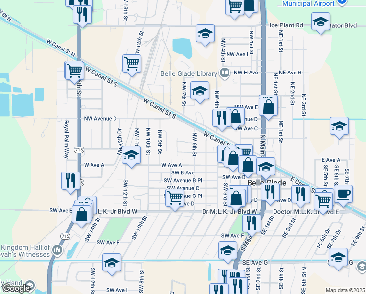 map of restaurants, bars, coffee shops, grocery stores, and more near 632 Covenant Drive in Belle Glade