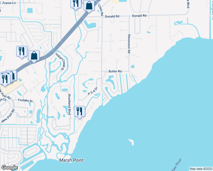 map of restaurants, bars, coffee shops, grocery stores, and more near 10 Admiralty Circle in North Fort Myers