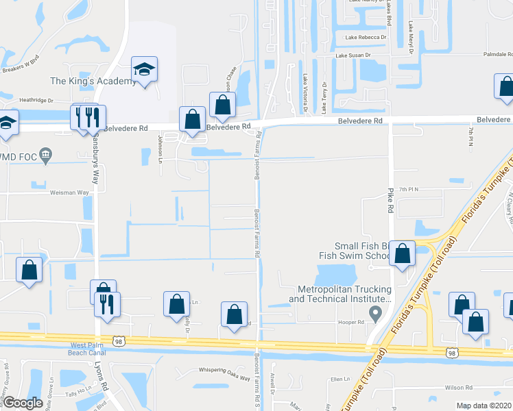 map of restaurants, bars, coffee shops, grocery stores, and more near 8001 Falcon Crane Way in West Palm Beach