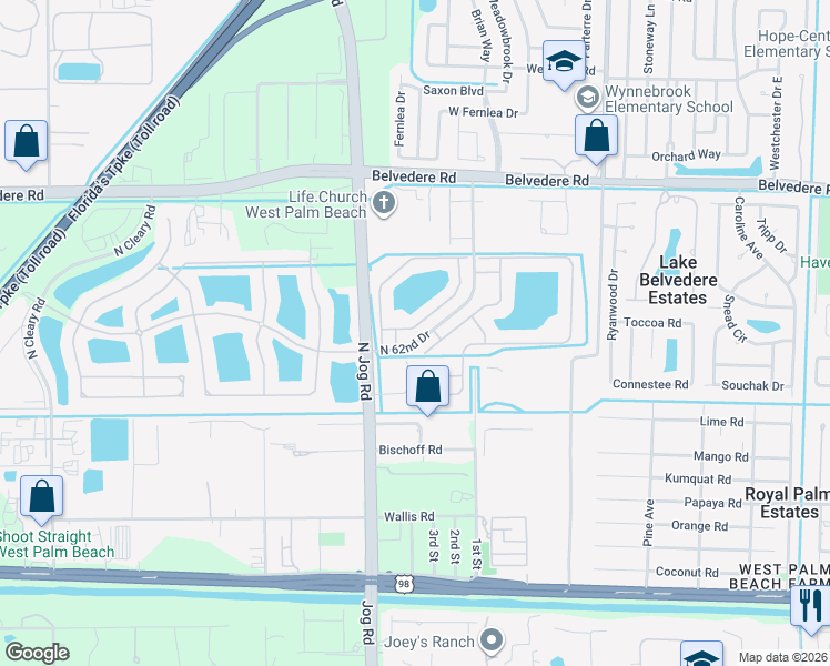 map of restaurants, bars, coffee shops, grocery stores, and more near 1210 Imperial Lake Road in West Palm Beach