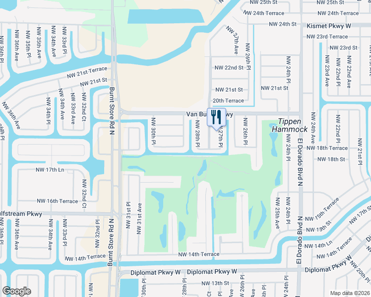 map of restaurants, bars, coffee shops, grocery stores, and more near 2900 Northwest 19th Street in Cape Coral