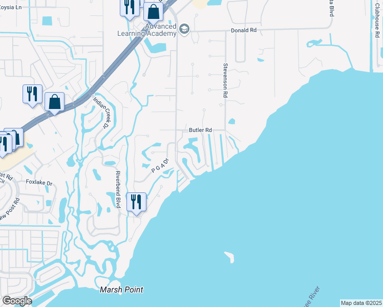 map of restaurants, bars, coffee shops, grocery stores, and more near 15452 Admiralty Circle in North Fort Myers