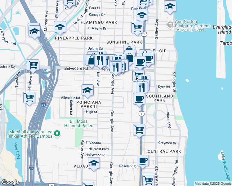 map of restaurants, bars, coffee shops, grocery stores, and more near in West Palm Beach