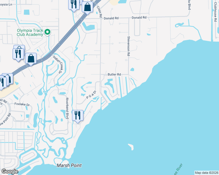 map of restaurants, bars, coffee shops, grocery stores, and more near 15452 Admiralty Circle in North Fort Myers