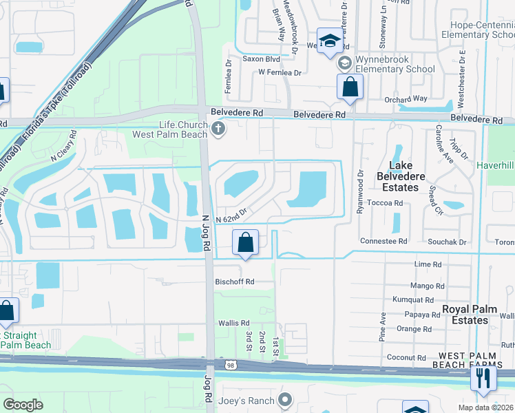 map of restaurants, bars, coffee shops, grocery stores, and more near 687 Perdido Heights Drive in Greenacres